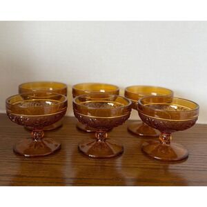 Tiara Indiana Glass Amber Sandwich Pattern Low Sherbet Cups Set of 6